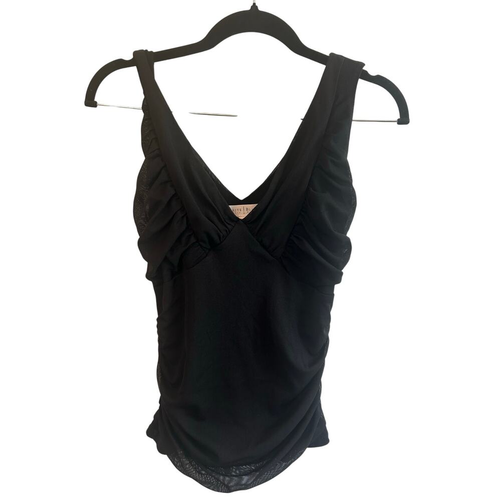 Vintage Y2K Style White House Black Market Ruched Black Tank Top Medium